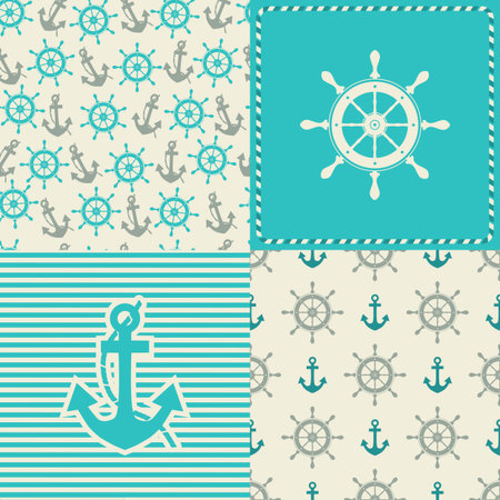 the anchors and ship steering wheels-vector illustrationのイラスト素材