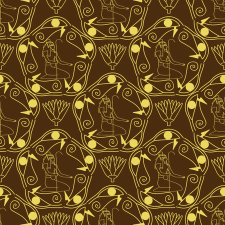 Egyptian seamless pattern . Egypt hieroglyphs. Tribal art repeating background texture. Cloth design.のイラスト素材