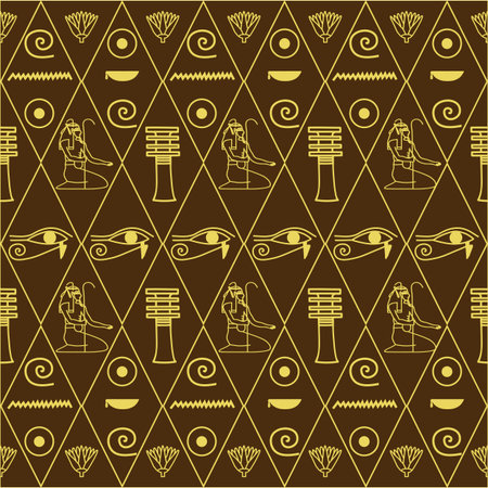 pattern of Egyptian hieroglyphics vector illustration. Cloth design.のイラスト素材