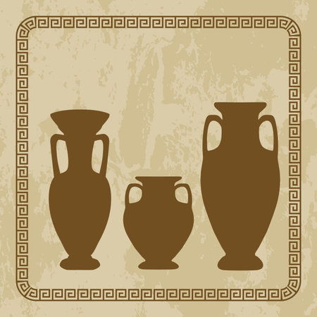 antique vases on  grunge background  - vector illustrationのイラスト素材