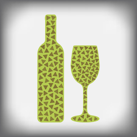 wine bottle with glass and a glass of wine with abstract pattern- vector illustrationのイラスト素材