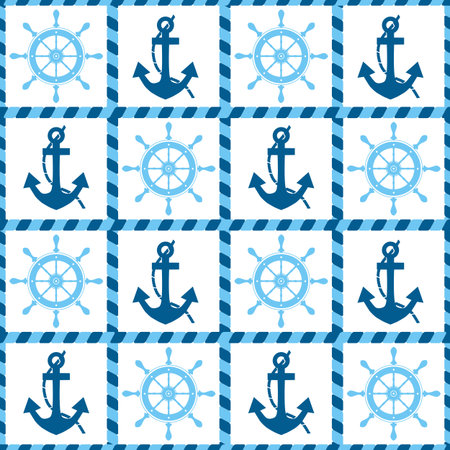 seamless pattern of sea anchors and helmのイラスト素材