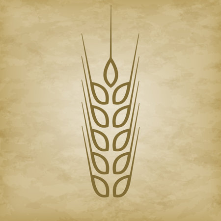 logo wheat icon - vector illustration. Ear of wheat on a grunge backgroundのイラスト素材