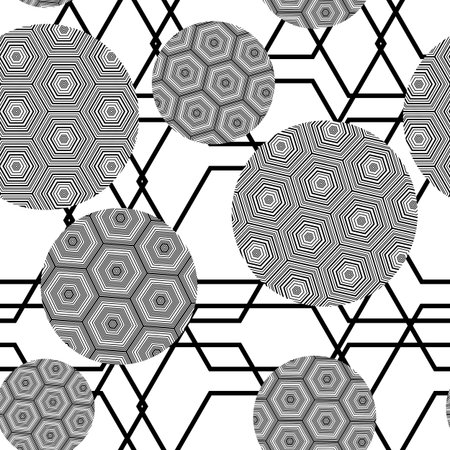 monochrome seamless pattern of circles of hexagons-vector illustration.のイラスト素材