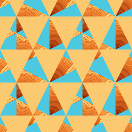 abstract seamless pattern with orange triangles - vector illustration. Wavy lines are beautifully drawn paintings by hand.のイラスト素材