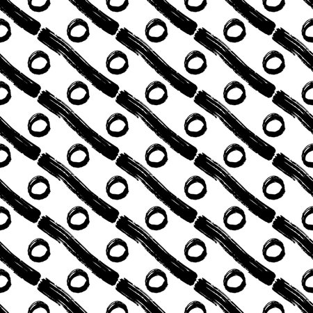Vector seamless pattern with careless strokes in the form of a circle and diagonal lines. Abstract...