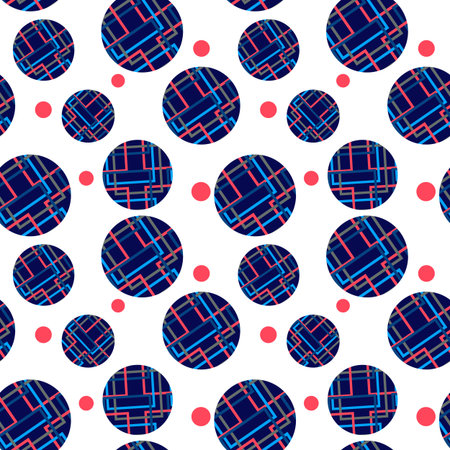 Seamless pattern of circles on the background with crossing lines. Geometric pattern in the...