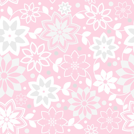 geometric seamless floral pattern - vector illustration. The delicate pastel pink color. Light pink background.のイラスト素材