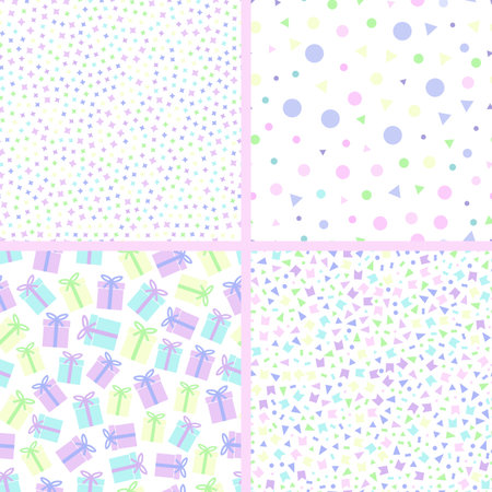 Set of Seamless patterns-vector illustration. Background texture prints for textiles, packaging, holiday decoration. White background.のイラスト素材