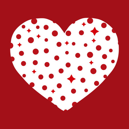 Logo heart vector illustration. Heart from circles and stars on a red background.のイラスト素材