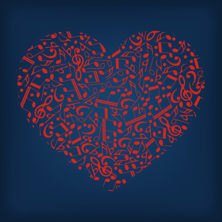The logo is the heart of the music-vector illustration. Red heart on blue background.のイラスト素材