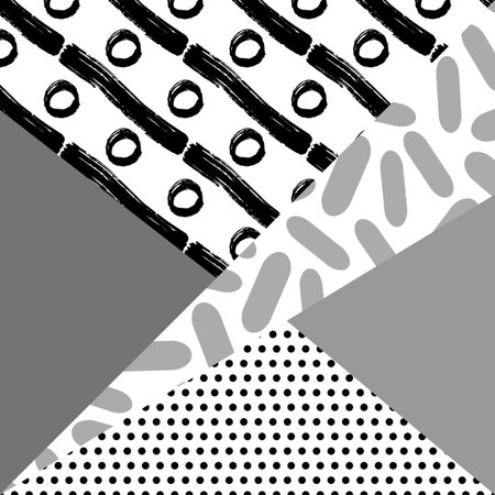 Geometric card vector illustration. Banner postcard art design. Background geometric brush memphis. Creative design combination of geometry with hand-drawn prints.のイラスト素材