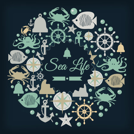 nautical anchor icons circlesのイラスト素材