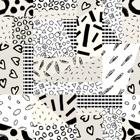 Seamless abstract background-vector illustration. Pattern from pieces of different textures. Patchwork.のイラスト素材