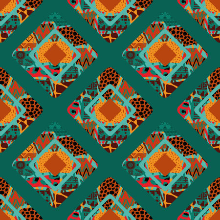 Abstract rhombi seamless pattern. Rhombuses grunge textures background. Hand painted colorful...