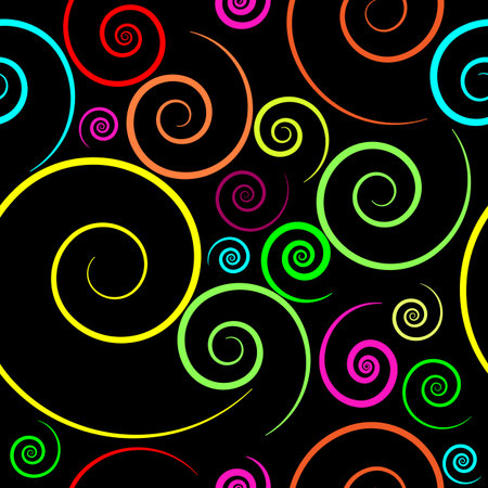 Pattern with multi-colored spirals of different sizes.のイラスト素材