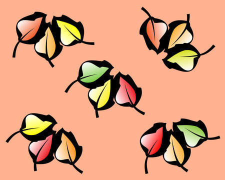 Nice background with calm colours. A pattern of colorful autumn leaves with black outlines .のイラスト素材