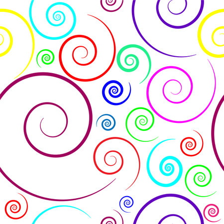 Pattern with multicolored spirals of different sizes.の写真素材