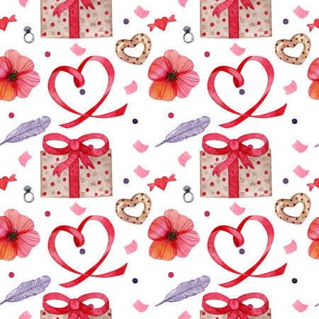 watercolor seamless pattern for valentines day_cute patternの写真素材