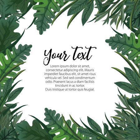vector frame template made of leaves. Vector green leaves set. Isolated on white background. Vector illustration.のイラスト素材