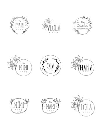 Stylish logo in a minimalist style with the image of flowers and branches. logo set made in minimal style.のイラスト素材