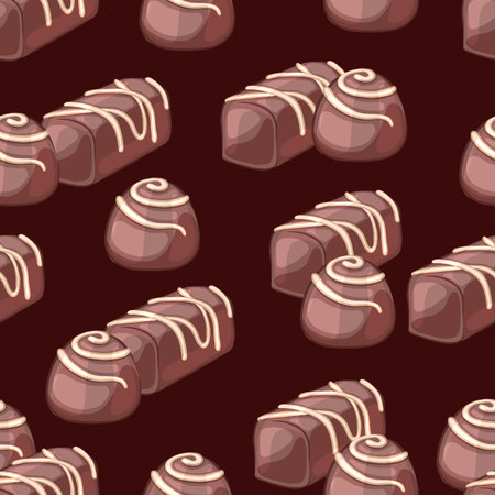 Chocolate candy on a brown background. Seamless pattern. illustration.のイラスト素材