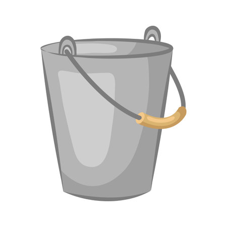 Tin pail. Bucket for the garden isolated on white background. Cartoon icon. Vector illustration.のイラスト素材