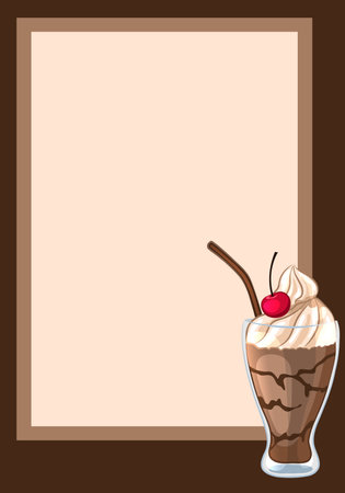 Round frame decorated with a chocolate milkshake and a cherry Vector illustration.のイラスト素材