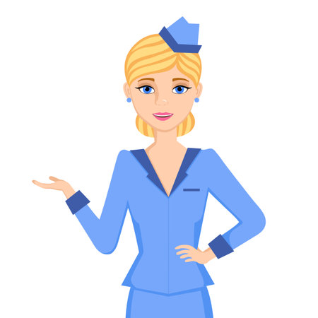 Stewardess,  The flight attendant Vector illustration.のイラスト素材