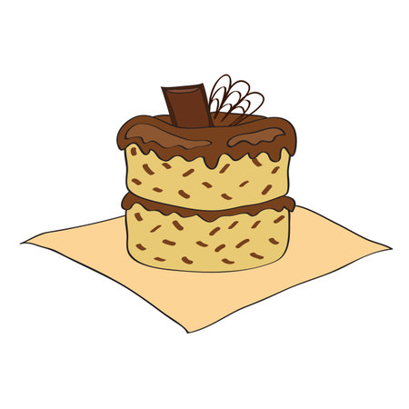 Chocolate cake on a napkin illustration.