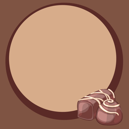 Brown round frame, decorated with chocolate candy.のイラスト素材