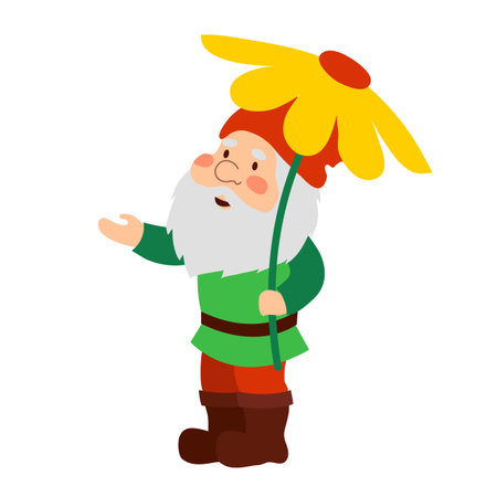 A garden gnome holding a flowerのイラスト素材