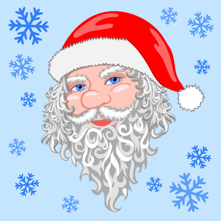 Santa Claus on a blue background with snowflakes.のイラスト素材