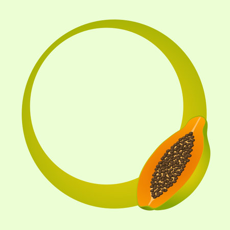 Round green frame with papaya. Vector illustration.のイラスト素材