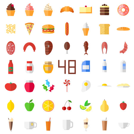 The food and drinks. Set of flat icons. Isolated objects on white background.のイラスト素材