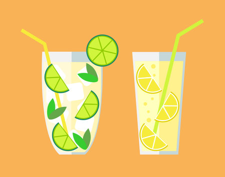 Lemonade and Mojito. Flat design. Vector illustration.のイラスト素材