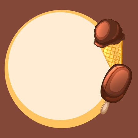 Round frame decorated with ice cream cone and lolly.のイラスト素材