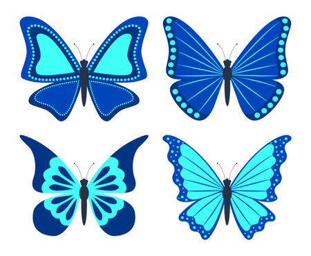 Set of butterflies. Isolated icons on white background. Flat style. Vector illustration.のイラスト素材