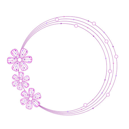 Round frame decorated with pink flowers. Vector illustration.のイラスト素材