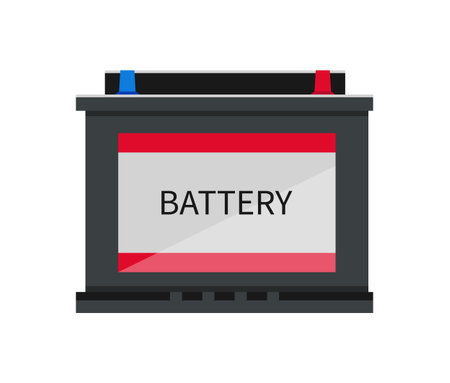 Car battery. Isolated icon on white background. Flat design. Vector illustration.のイラスト素材