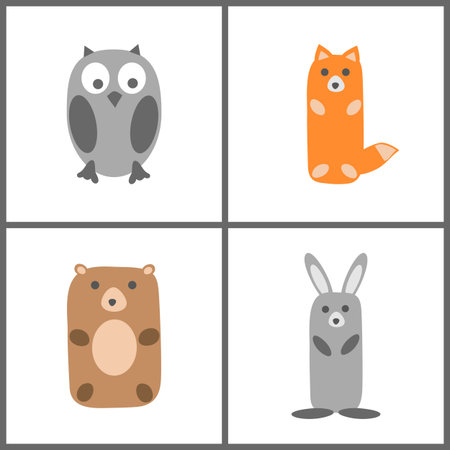 Forest animals set. Hand drawing in children's style. Vector illustration.のイラスト素材