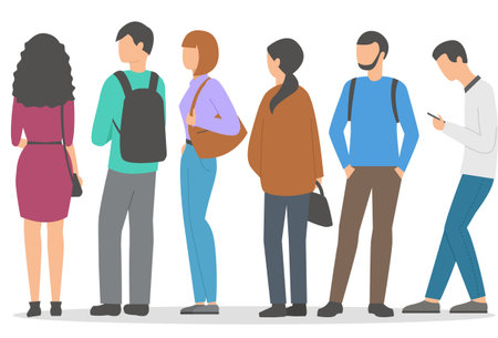 People are waiting in line. Isolated on a white background. Flat design. Vector illustration.のイラスト素材