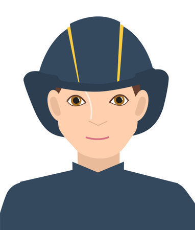 Avatar of a firefighter in uniform. Portrait of the rescuer isolated on a white background. Vector illustration.のイラスト素材