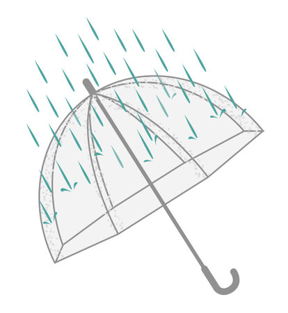 Open transparent umbrella and rain. Isolated on a white background. Vector illustration.のイラスト素材