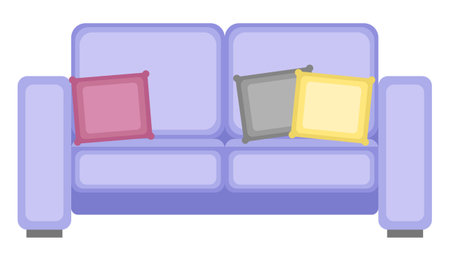 Comfortable sofa with pillows. Couch. Isolated on a white background. Flat design. Vector illustration.のイラスト素材