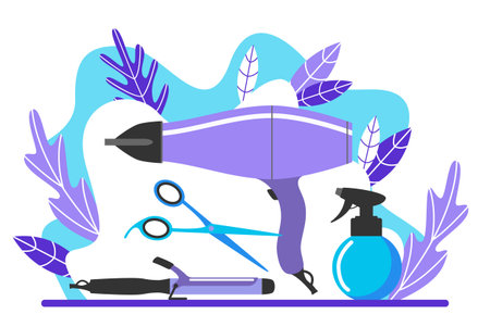 Set of tools for cutting and styling hair. Barbershop concept. Flat design. Vector illustration.のイラスト素材