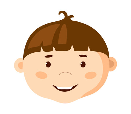 Little boy's face. The child's head. Avatar isolated on white background. Cartoon style. Vector illustration.のイラスト素材
