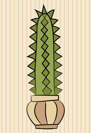 Cactus in hand drawn style. Houseplant in a pot. Black outline.のイラスト素材