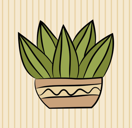 Potted aloe. Hand drawn succulent. Black outline. Vector illustration.のイラスト素材