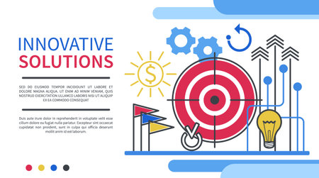 Innovative solutions concept. Setting and achieving business goals. Web page template. Flat design. Vector illustration.のイラスト素材